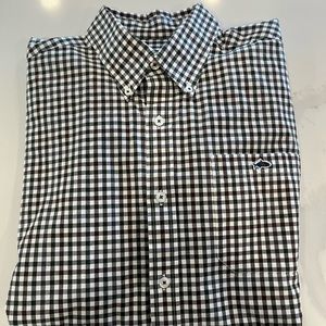 FishHippie men’s tailored fit size large button up brown and white checked shirt